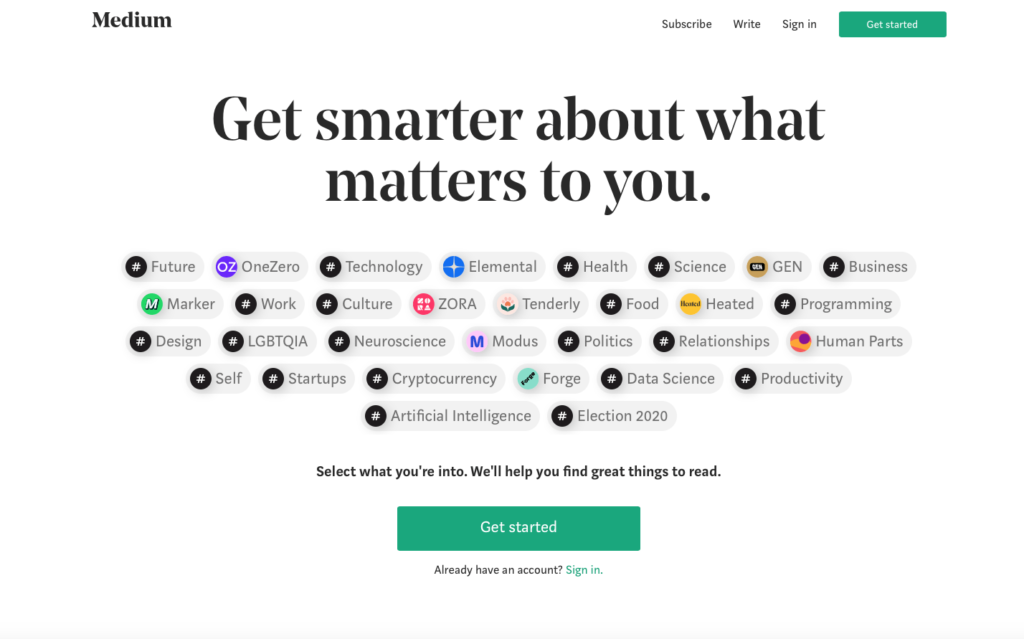 Medium blogging platform