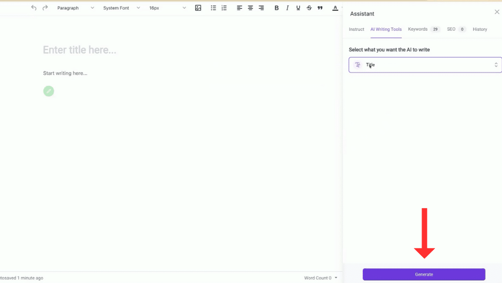 12th Step: Select the title generator from the AI Writing Tools.