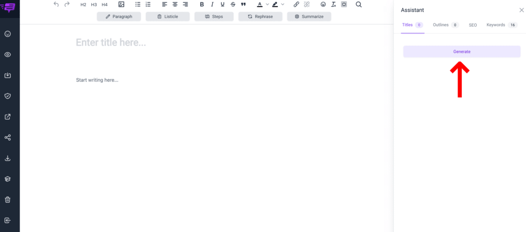 14.2th Step_ Click on the smiley face on the left side panel and hit GENERATE TITLE