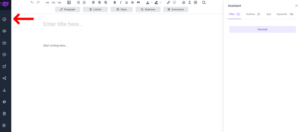 14th Step_ Click on the smiley face on the left side panel and hit GENERATE TITLE