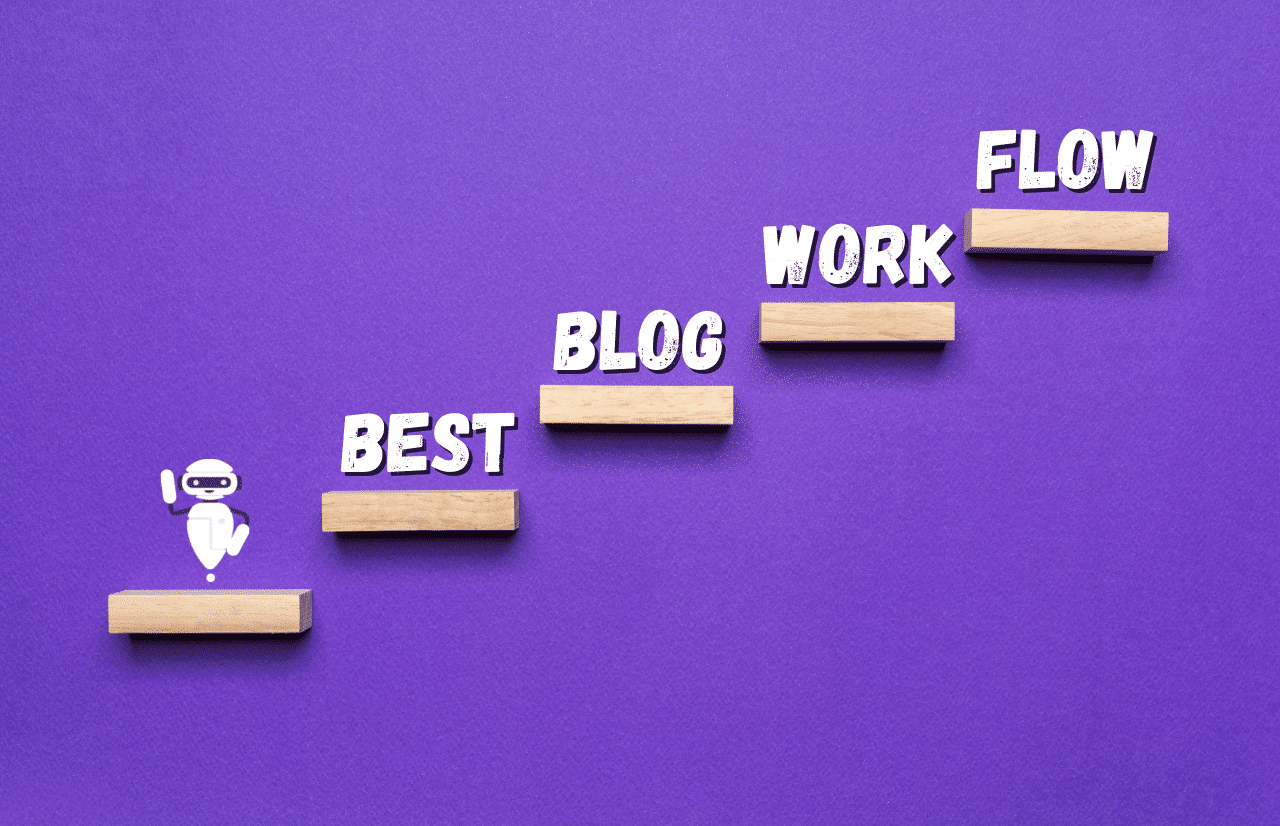 Best Blog Workflow written on purple background on steps