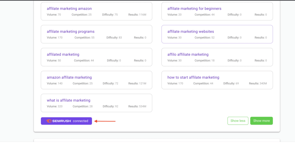 Semrush connected to Bramework Screen. When conducting research online the keyword is very important so keep reading to learn about AI Keyword Research.