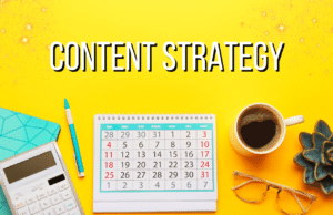 Editorial Content Strategy with Calendar on Yellow Background next to calculator