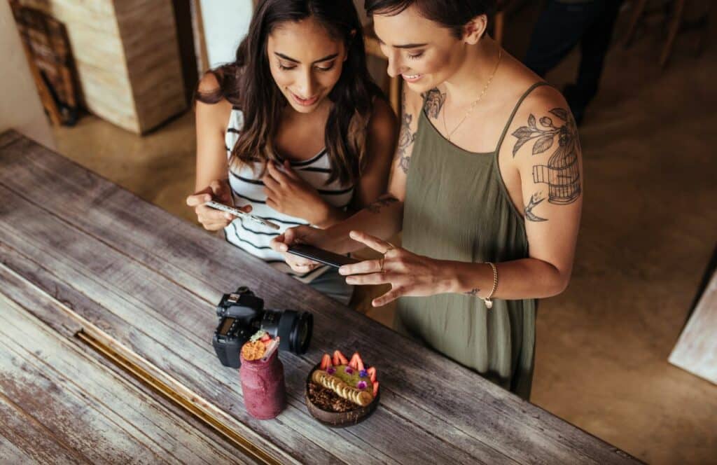 Food blogger friends working on blog and vlog. Keep reading to get the best goal setting statistics for your blog