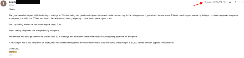 Email Screenshot with Brandon Gaille of Blog Millionaire