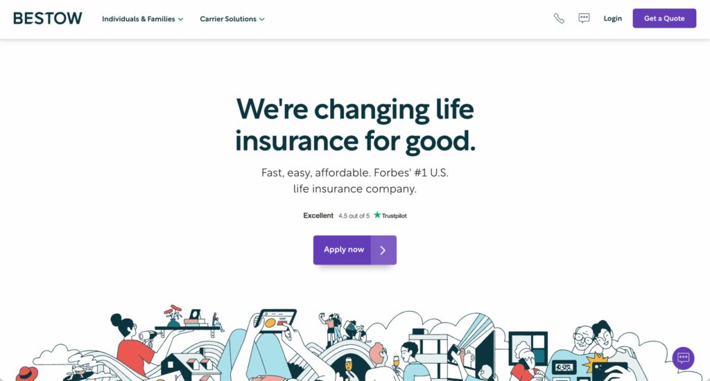 Screenshot of Bestow Insurance website. Keep reading to learn about the best insurance affiliate marketing programs available for bloggers and content marketers.