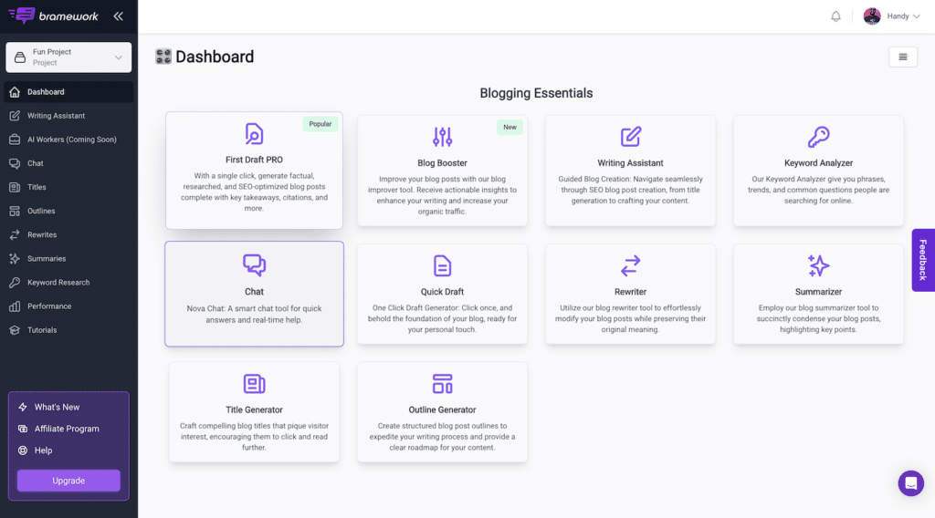 bramework new improved dashboard