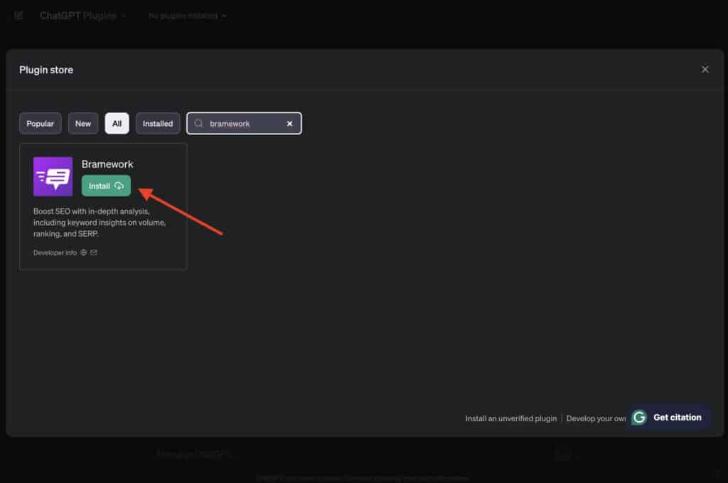 bramework how to install the chatgpt plugin from the store