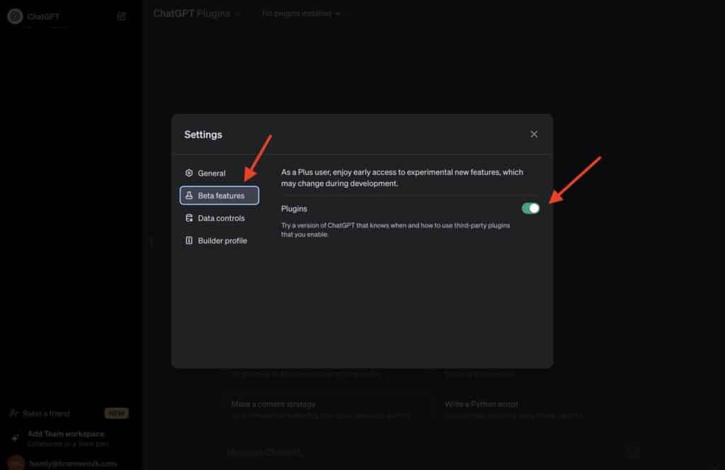 bramework chatgpt plugin select beta switch from settings