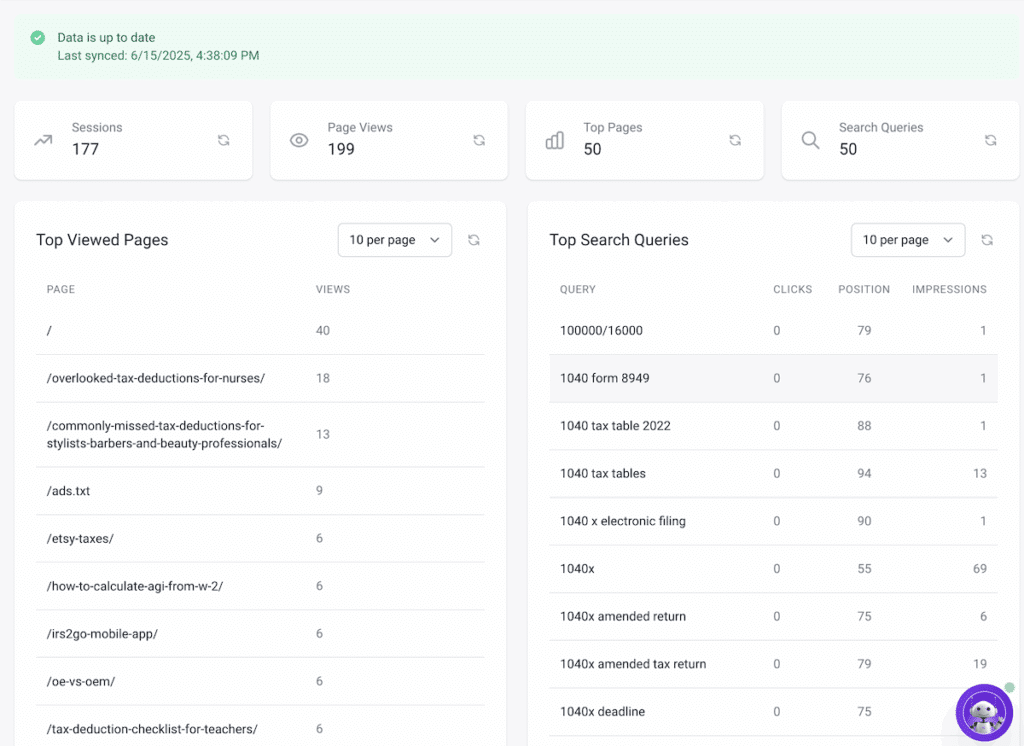 google analytics and search console dashboard