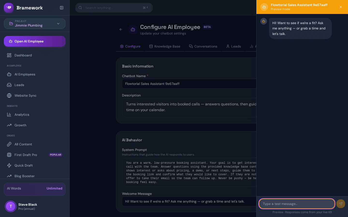 Test the AI employee