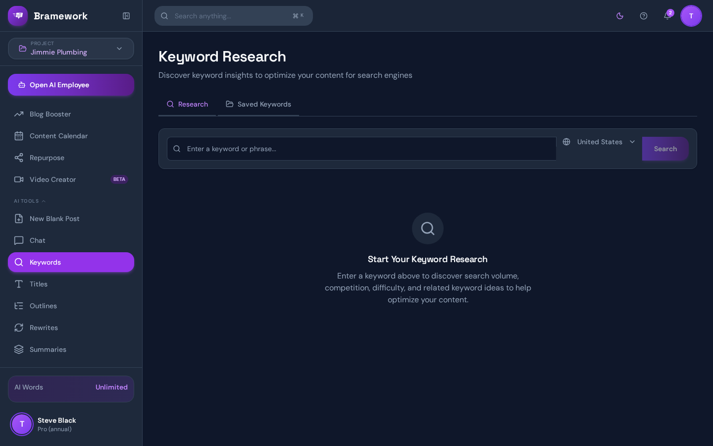 Navigate to Keywords research